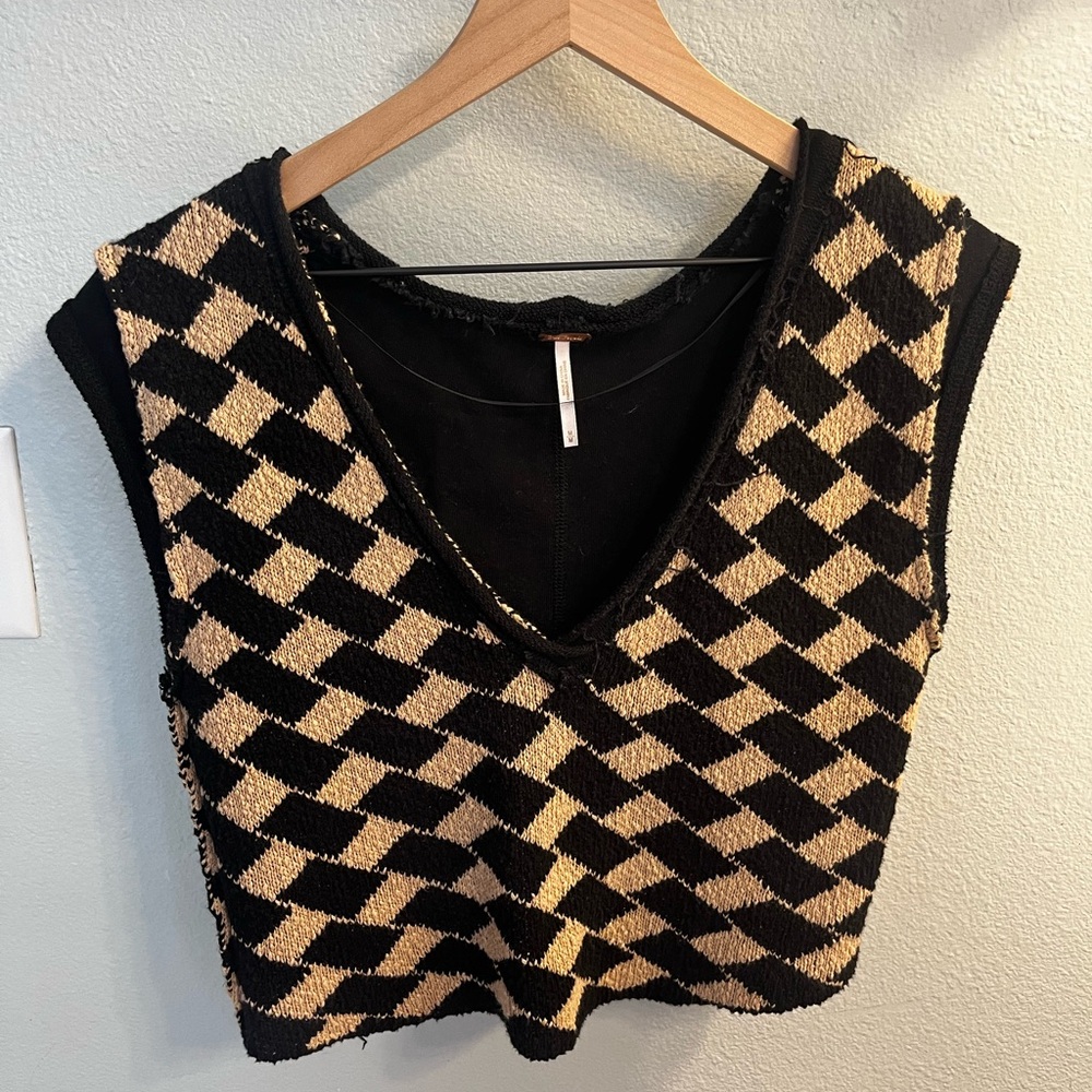 Free people Lola top checkered black and tan sweater vest - Picture 9 of 11